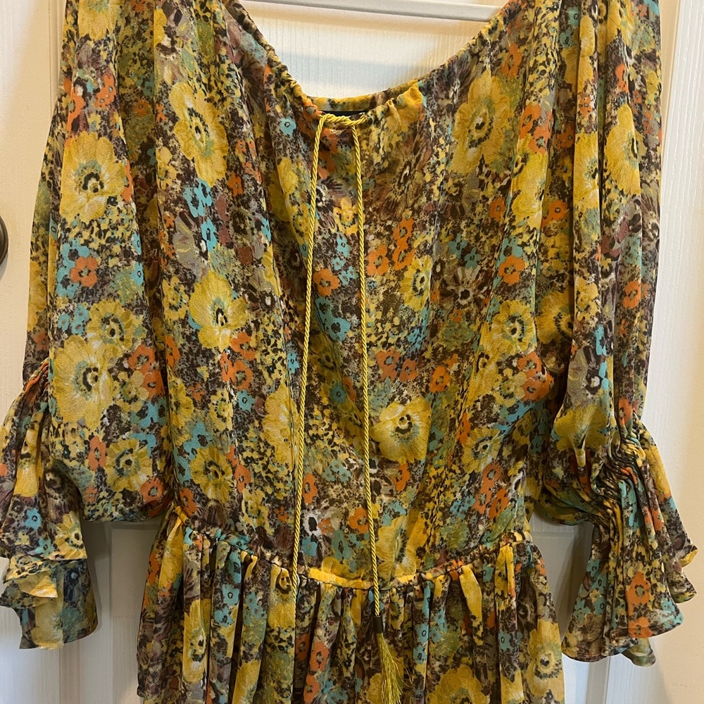 Moda International Yellow and Orange Floral Blouse